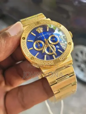 Versace Greca Chronograph Watch With a Gold-Colored and a Blue Dial