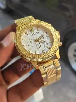 Versace Greca Action Chronograph Watch With a Gold Tone and White Dial