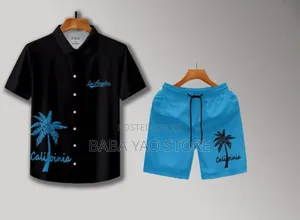 Men's Casual 2pcs Set Breathable Quick Dry Neck Shirt Pants Suits.