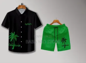 Men's Casual 2pcs Set Breathable Quick Dry Neck Shirt Pants Suits.