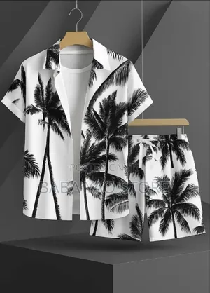 Men's Casual 2pcs Set Breathable Shirt and Short Pants Suits.