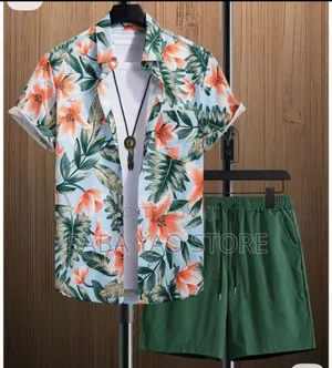 Men's Short Sleeve Shirt Short Pant Suits Summer Clothes Lapel Buttons