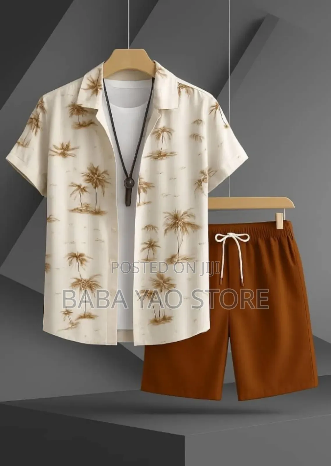 Men's Short Sleeve Shirt Short Pant Suits Summer Clothes Lapel Buttons