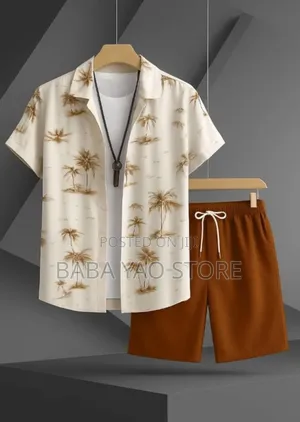 Men's Short Sleeve Shirt Short Pant Suits Summer Clothes Lapel Buttons