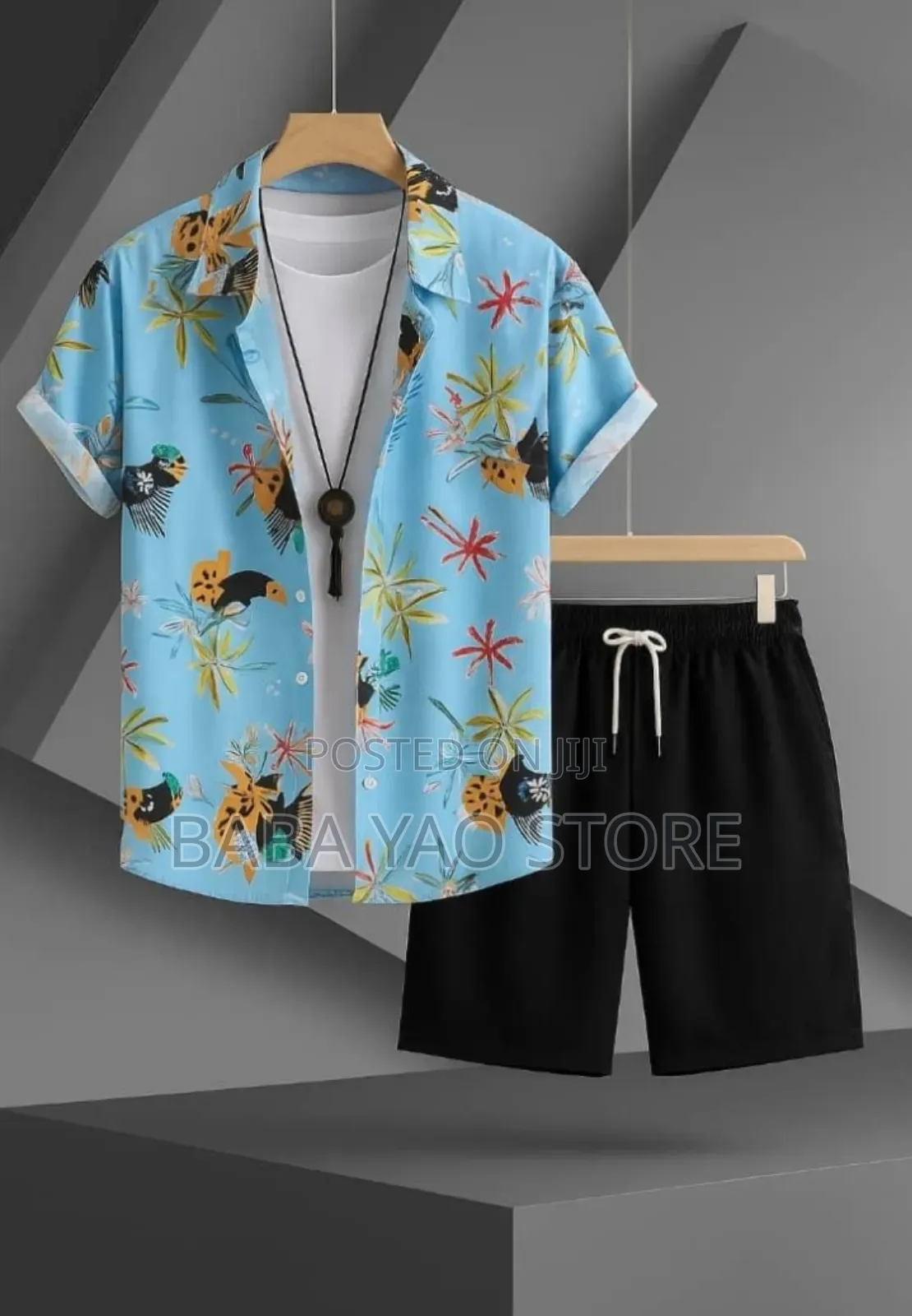 Men's Short Sleeve Shirt Short Pant Suits Summer Clothes Lapel Buttons