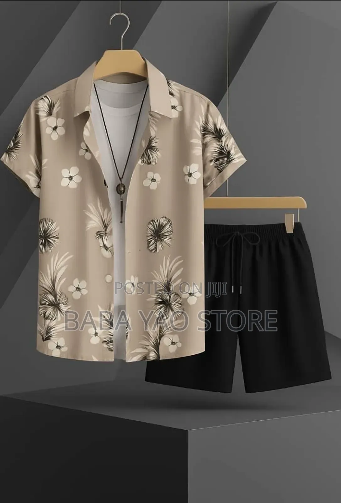 Men's Short Sleeve Shirt Short Pant Suits Summer Clothes Lapel Buttons