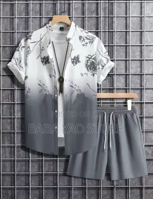 Men's Short Sleeve Shirt Short Pant Suits Solid Color Breathable Pants