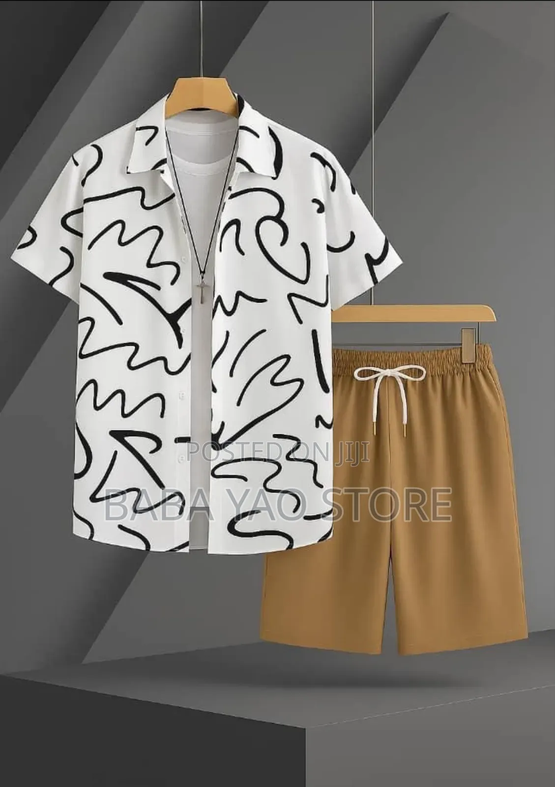 Men's Short Sleeve Shirt Short Pant Suits Solid Color for Summer