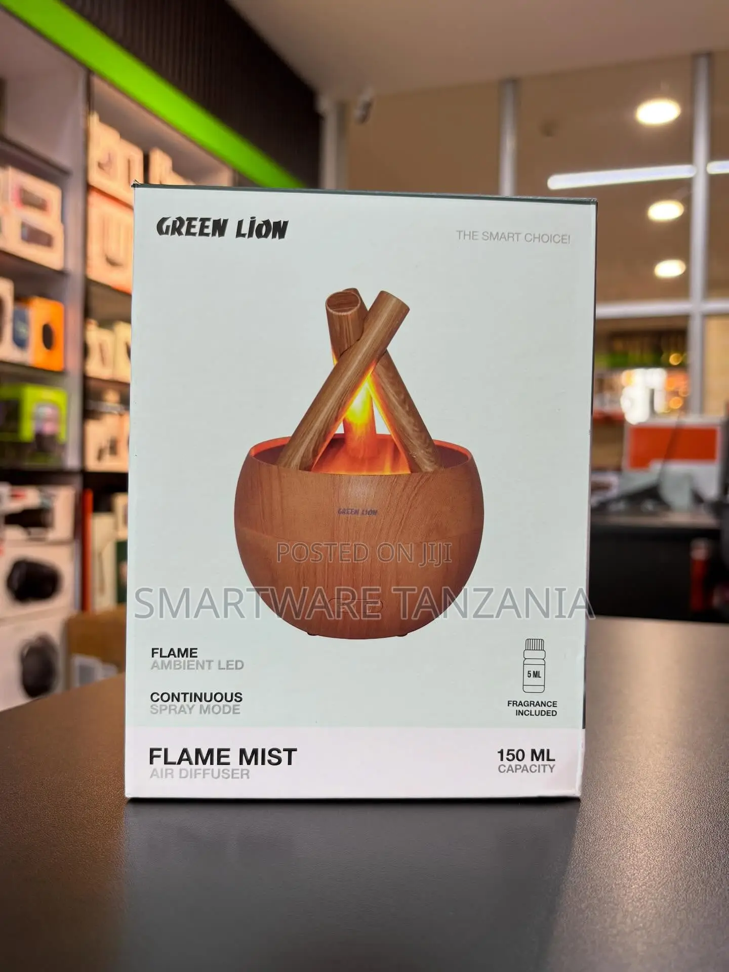 Green Lion Flame Mist Air Diffuser 150ml Led Aromatherapy Wood Design