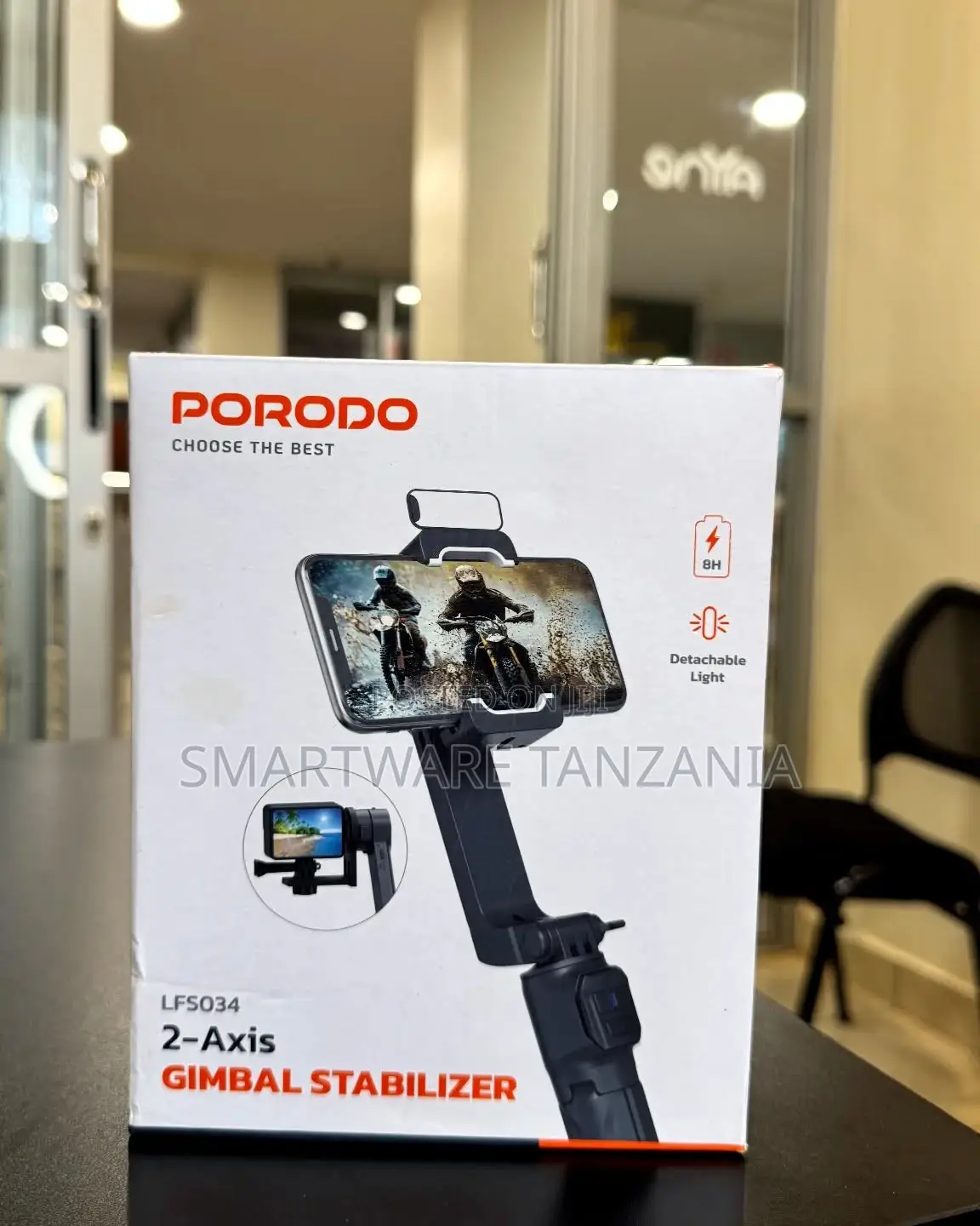 Porodo 2-Axis Gimbal Stabilizer 8h Battery Detachable Light