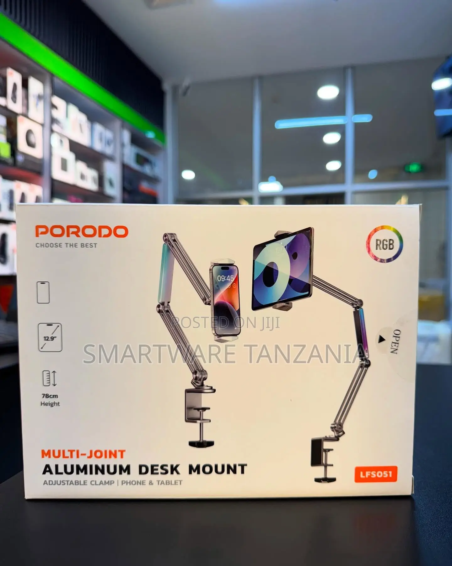 Porodo Lfs051 Multi-joint Aluminum Desk Mount 78cm Rgb Phone Tablet