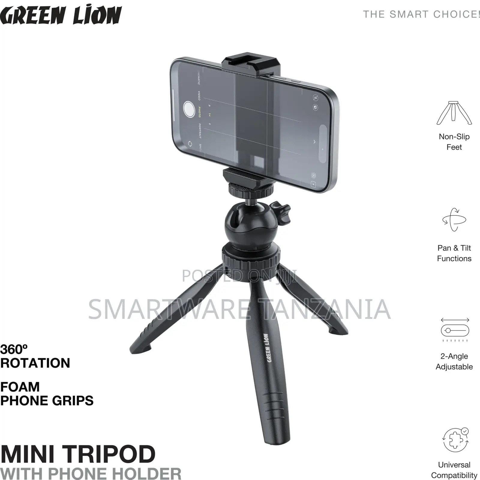 Green Lion Mini Tripod Phone Holder 360 Rotation Foam Grips Portable