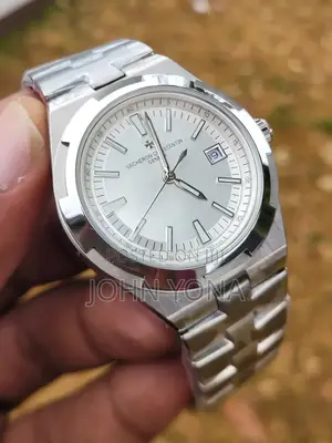 Vacheron Constantin Overseas Stainless Steel Watch With a Silver Dial