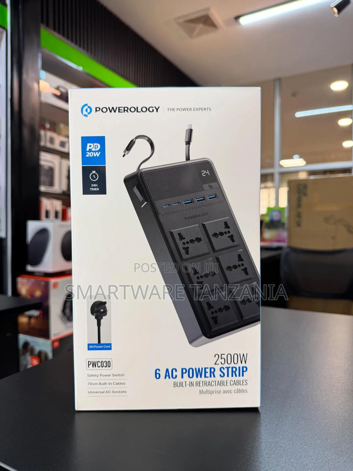 Powerology 2500w 6 Ac Power Strip Pd 20w Timer Usb Pwc030
