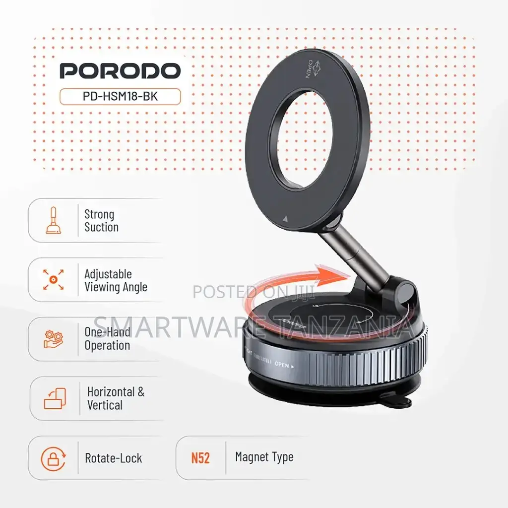 Porodo Multi-Surface Vacuum Suction Mount 360 Rotating Base