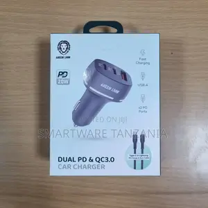 Green Lion Dual Pd Qc3.0 Car Charger 20w Fast Charging Usb-C Cable`