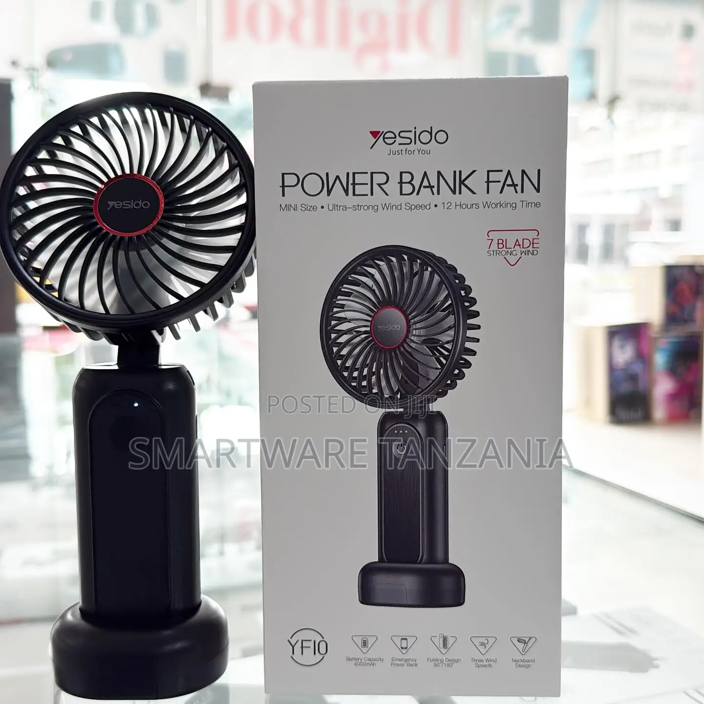 Yesido Yf10 Portable Power Bank Fan With 3 Speeds and 4000mah