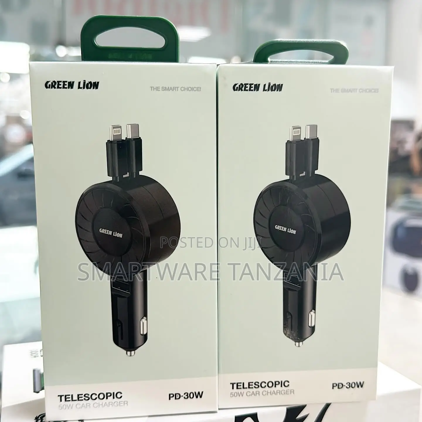 Green Lion 50w Telescopic Car Charger: Pd-30w, Dual Cables for Car