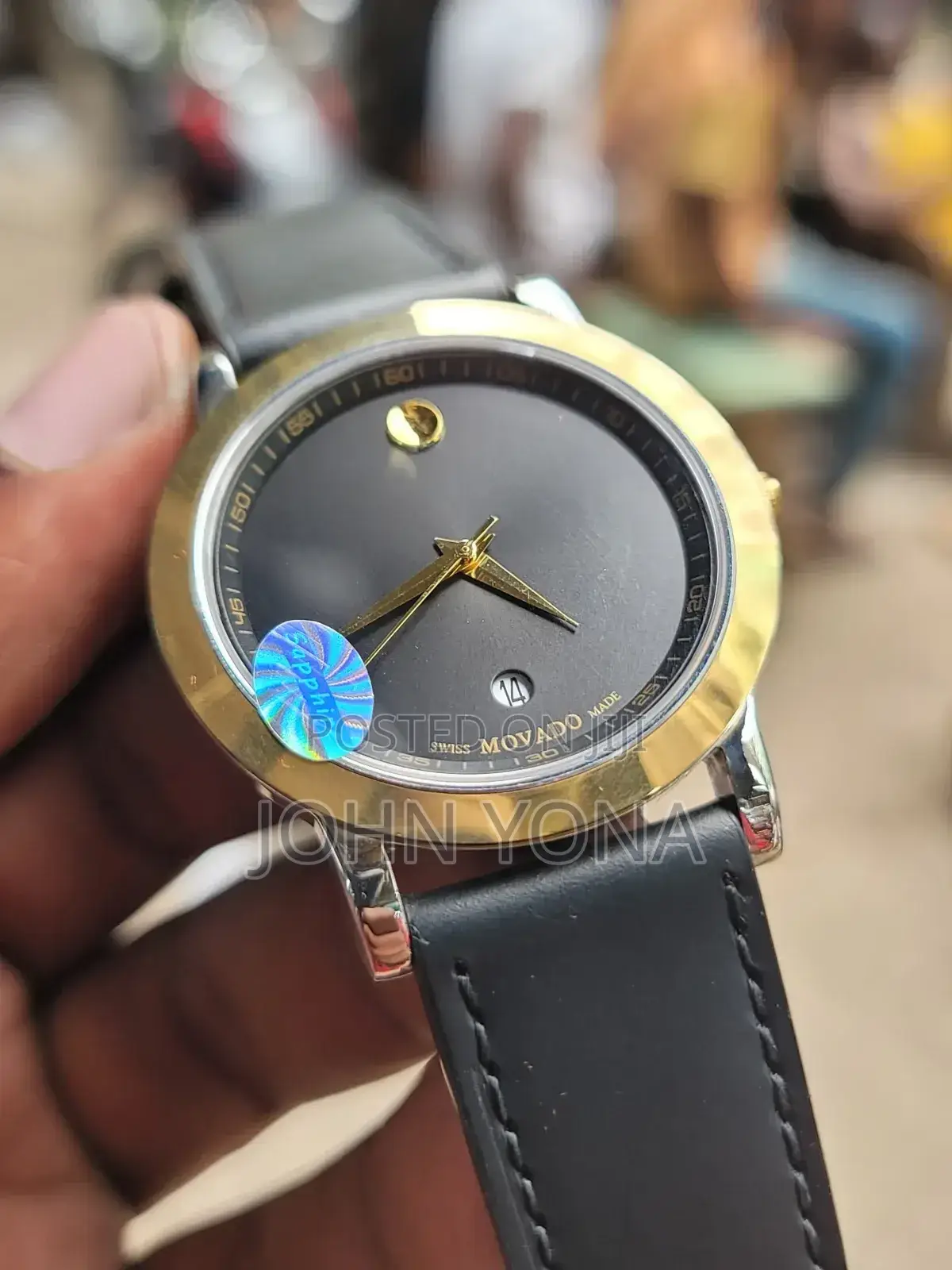Movado Bold Watch With a Black Dial and a Black Leather Strap
