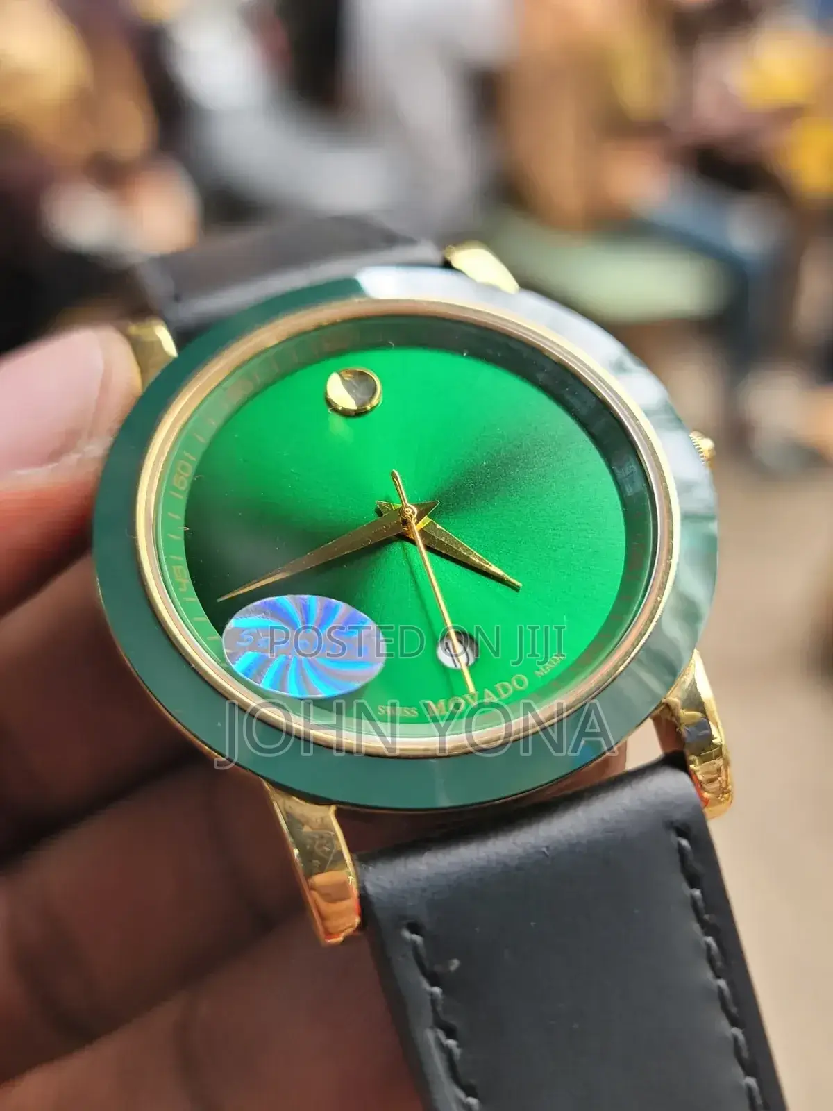 Movado Museum Classic Watch With a Green Dial and Black Leather Strap