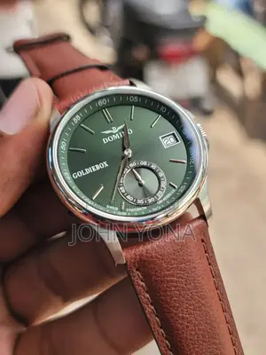 Domino Dm-4030g Men's Watch With a Brown Leather Strap and Green Dial