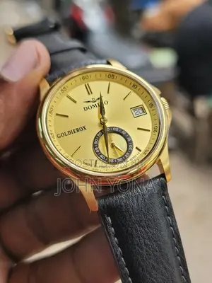 Domino Dm-4030g Gold-Toned Men's Watch With a Black Leather Band.
