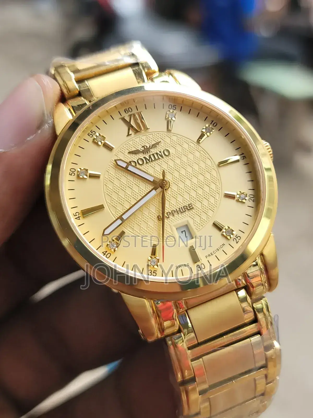 Domino Men Stainless Steel Watch With a Gold Dial and Sapphire Crystal
