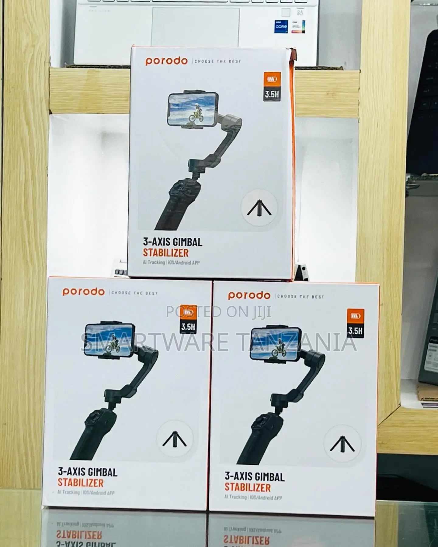 Porodo 3-Axis Gimbal Stabilizer With Ai Tracking 3.5h Battery
