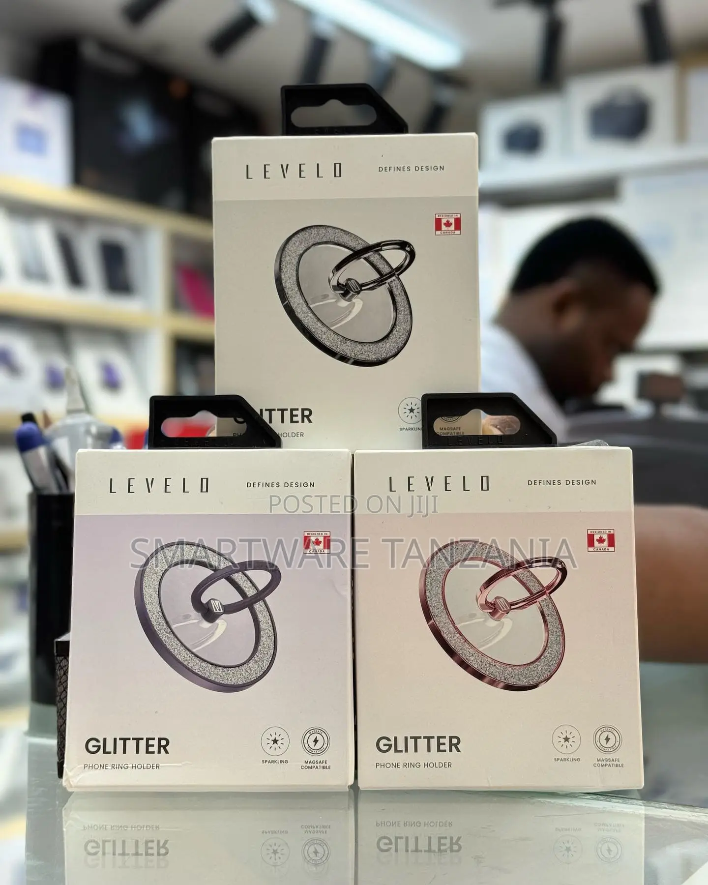 Levelo Glitter Phone Ring Holder With 360° Rotation and Strong Grip