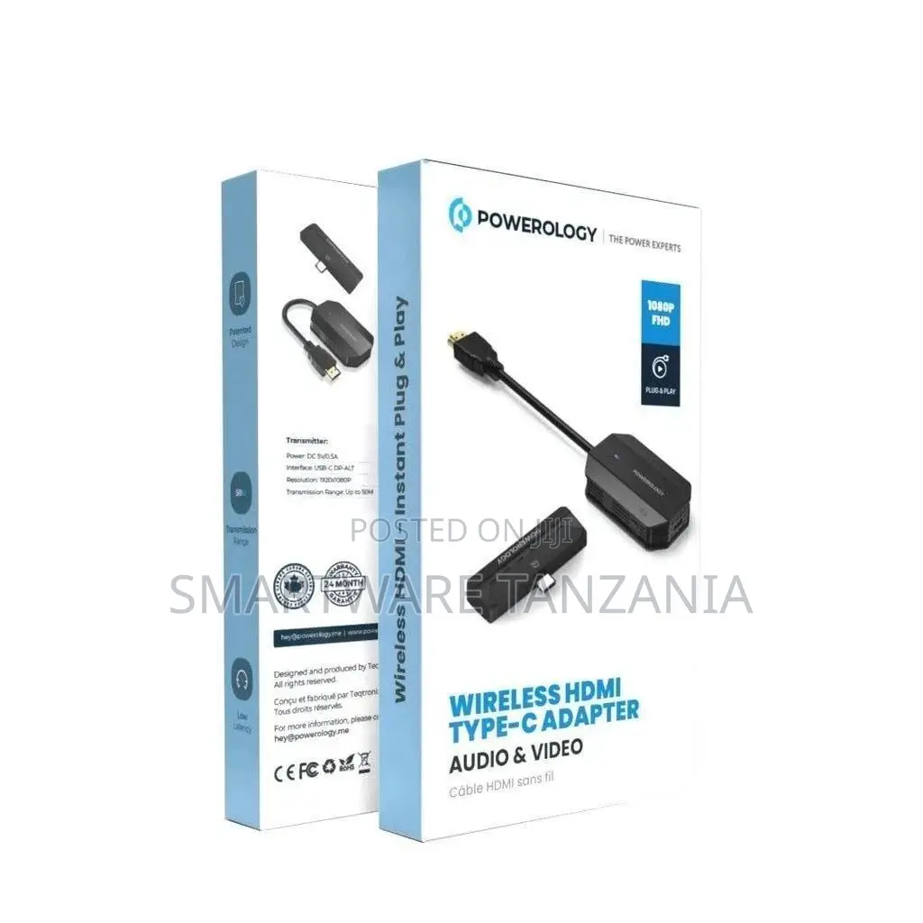 Powerology Wireless Hdmi Type-c Adapter Audio Video-black