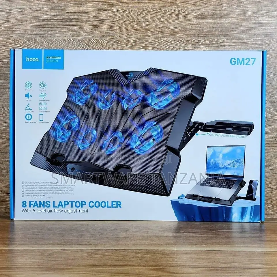 Hoco Gm27 Laptop Cooler 8 Fans Led Lights 6-Level Airflow Blue