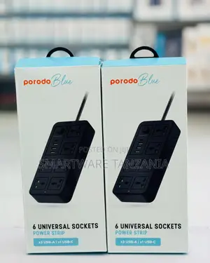 Porodo Blue 6 Universal Sockets Power Strip 3 Usb-a 1 Usb-C Ports