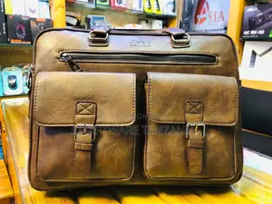 Jeep Durable Brown Leather Messenger Laptop Bag With Buckle Pockets