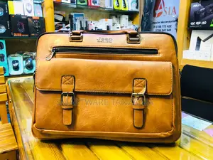 Jeep Elegant Brown Leather Laptop Bag With Spacious Compartments