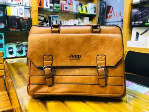 Jeep Modern Brown Leather Laptop Bag For Work, Study, And Travel