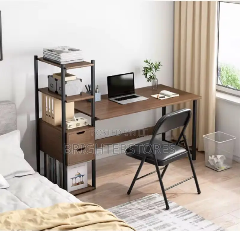 Wooden N Metal Computer Table With Storage Shelf