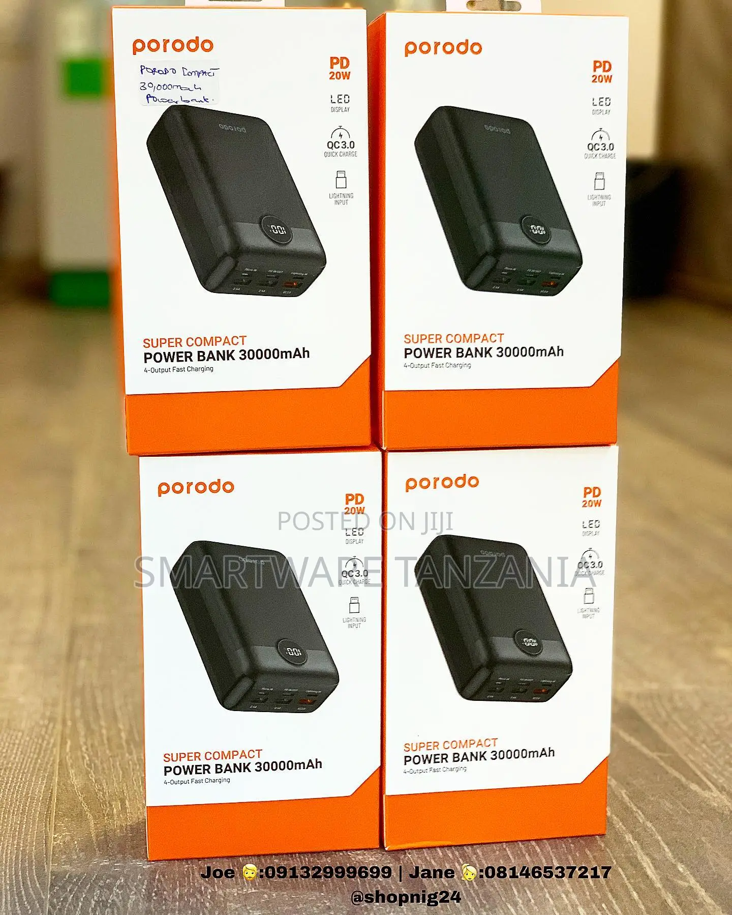 Porodo 30000mah Power Bank Pd 20w Qc3.0 Fast Charging Led Display