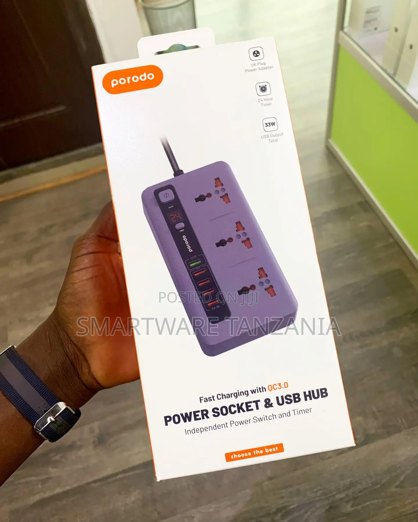 Porodo Multi-Socket Power Strip Qc3.0 Usb Hub 24hr Timer Uk Plug