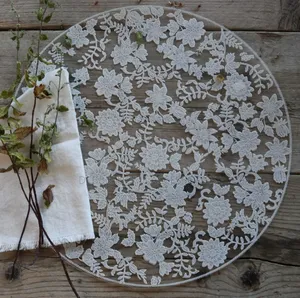PVC Table Mats With a White, Floral Lace-Like Design-6pcs