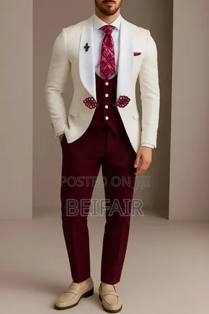 White Maroon Suit