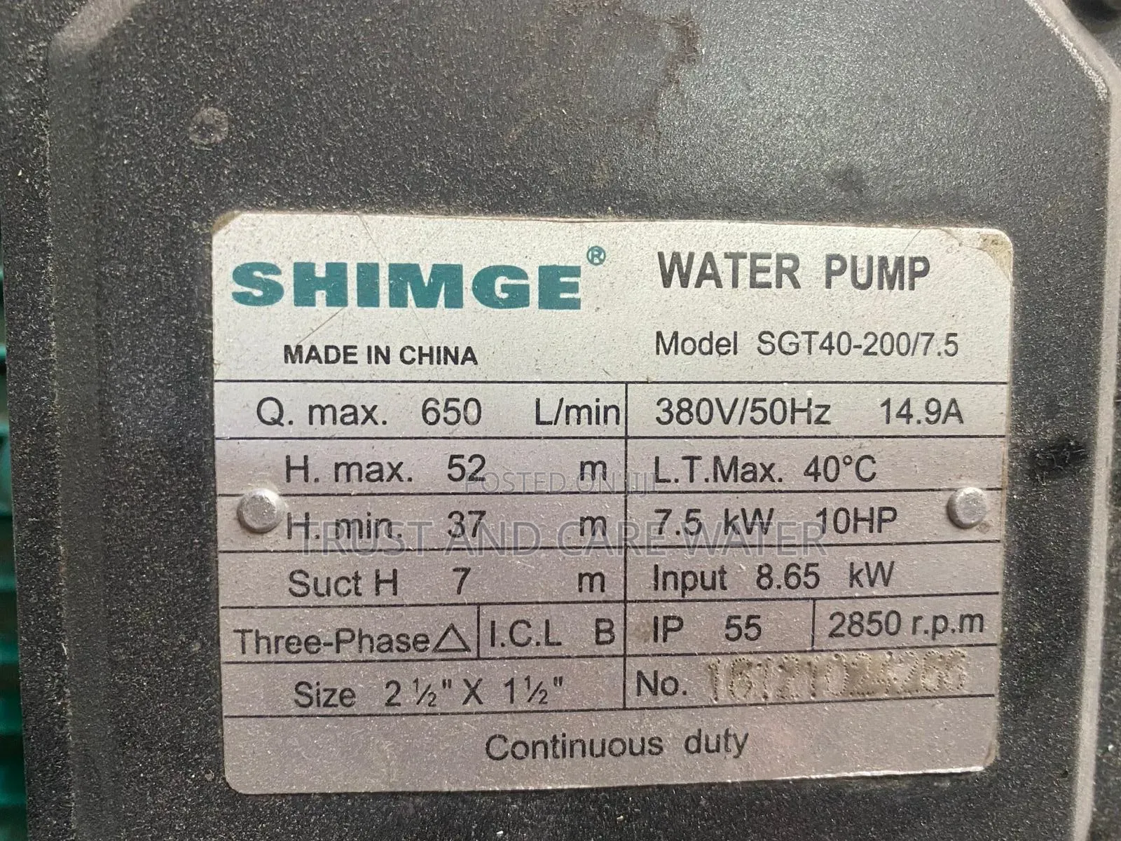 Shimge Surface Pump 10hp (21⁄2 X 11⁄2) 3phase