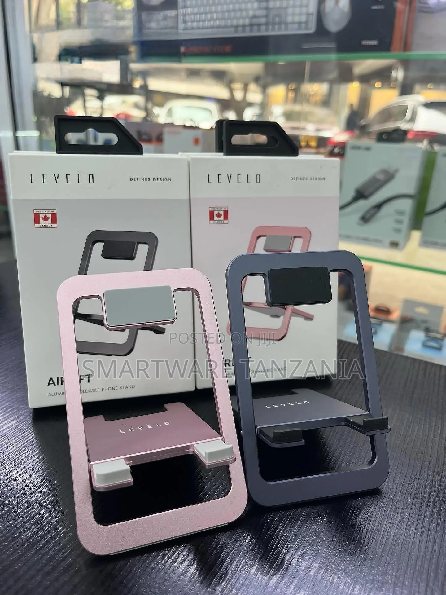 Levelo Airlift Adjustable Phone Stand - Premium Pink Grey