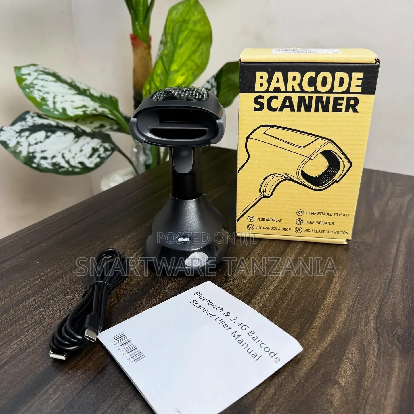 Professional Barcode Reader With Desktop Stand and Charging Cable