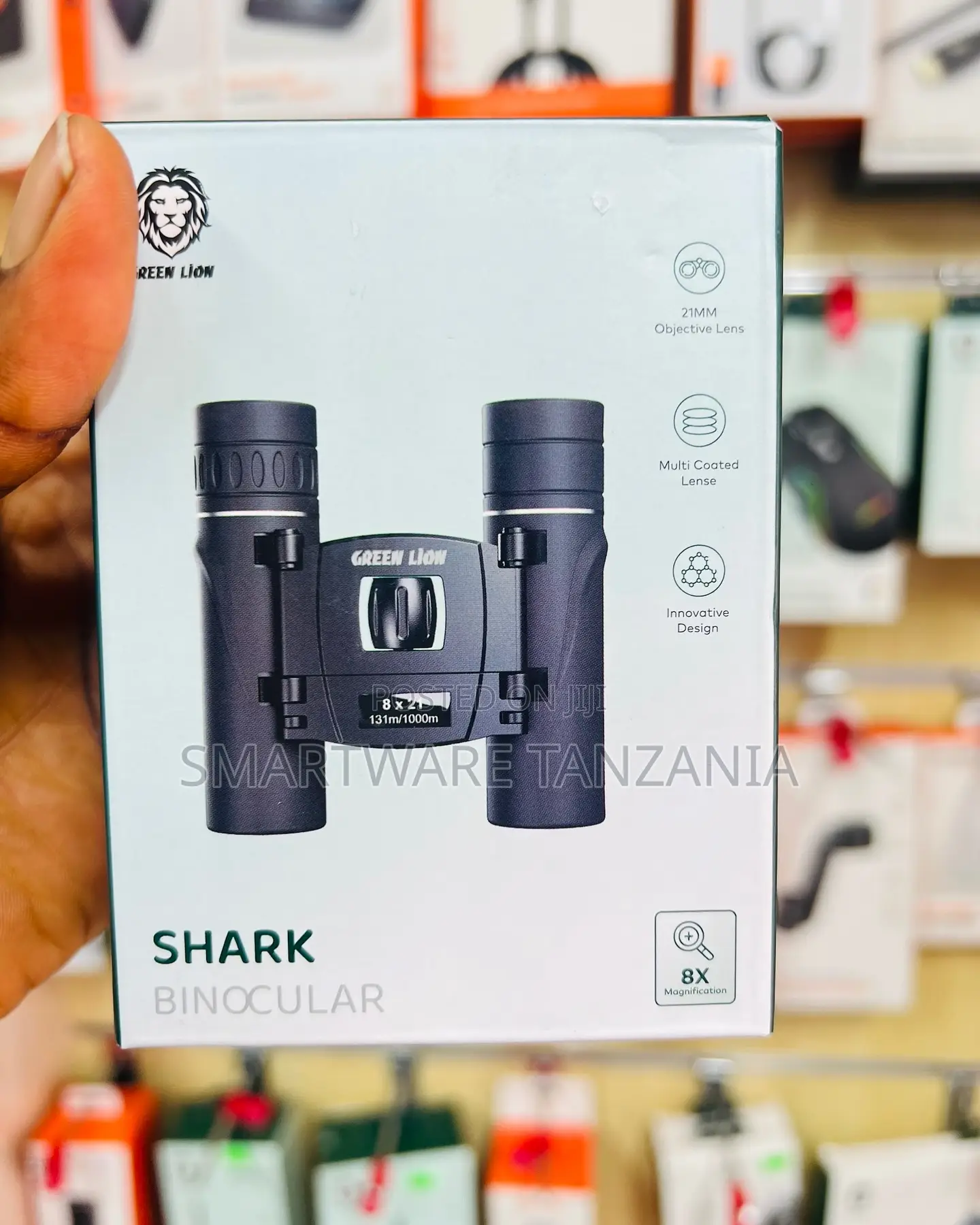 Green Lion Shark 8x21 Compact Binoculars With Multi-Coated Lenses