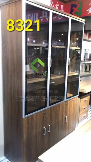 Wooden Office File Cabinet With Glass 3door Bookshelf for Office, Home
