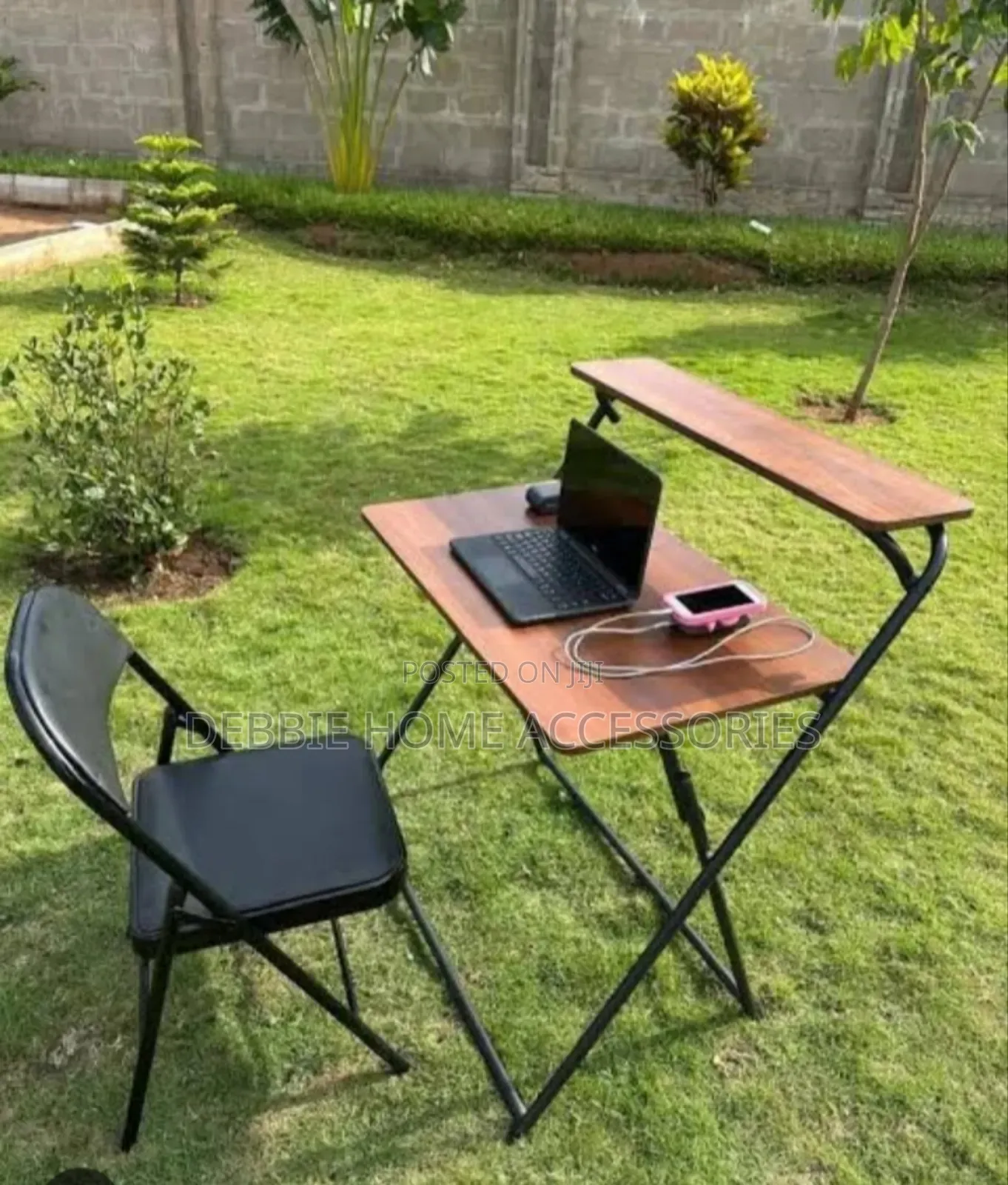 Wooden Folding Desk and a Black Folding Chair
