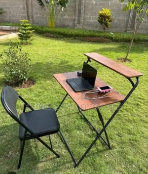 Wooden Folding Desk and a Black Folding Chair