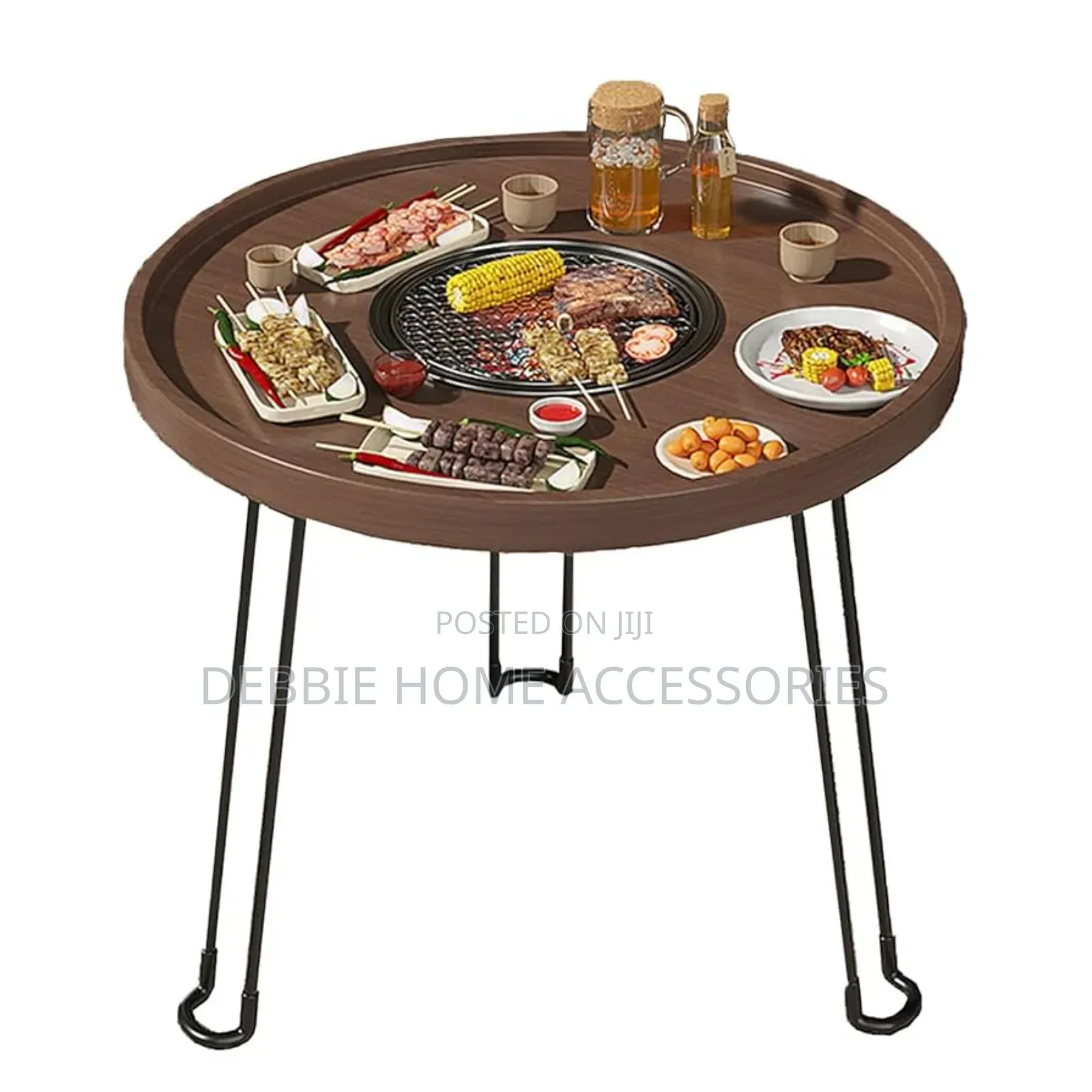 A Portable, Multifunctional Charcoal Barbecue Grill Table.