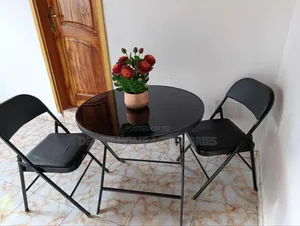 Round Foldable Table Glass Top +2 Foldable Chairs