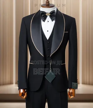 Black Taxedo Suit | Gold Stripe